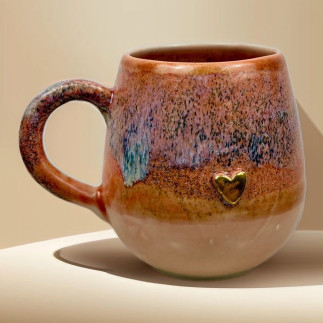 Kubek z uchem ręcznie robiony z pozłacanym serduszkiem