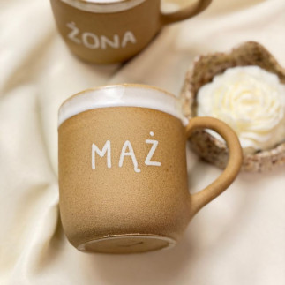 Ślubny zestaw kubków - ręcznie robione kubki ceramiczne  z napisem Żona i Mąż