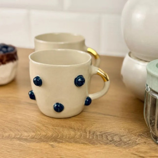 Kubek ceramiczny z uchem Borówka ręcznie robiony
